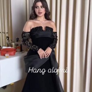 فستان سهرة لون اسود كريب استرتش