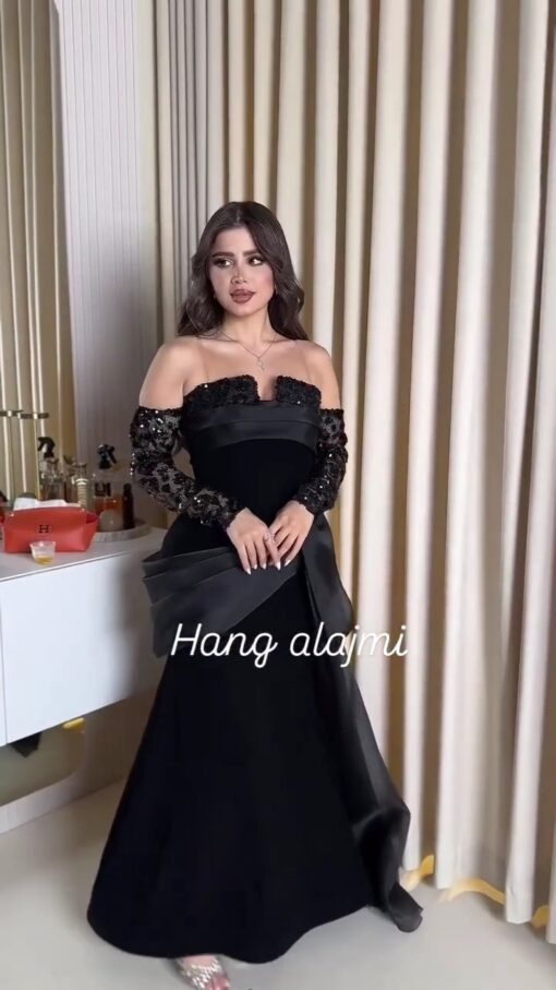 فستان سهرة لون اسود كريب استرتش