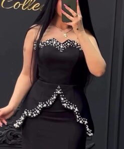 فستان سهرة لون اسود بدون أكمام