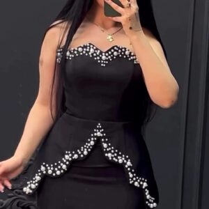 فستان سهرة لون اسود بدون أكمام
