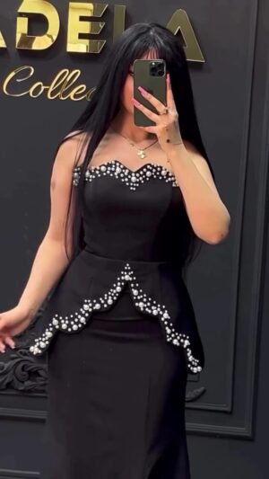 فستان سهرة لون اسود بدون أكمام