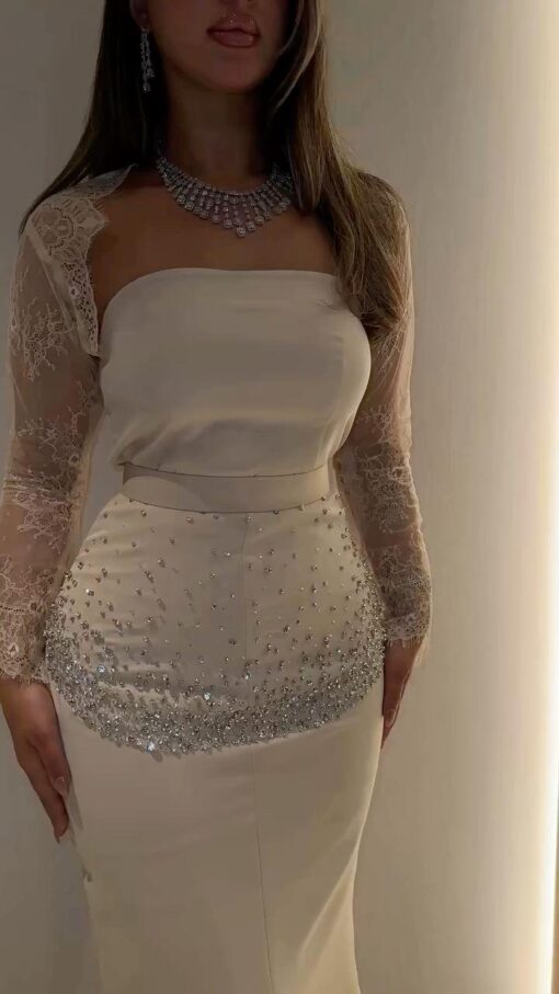 ⁦فستان سهرة بلون بيج⁩ - الصورة ⁦5⁩