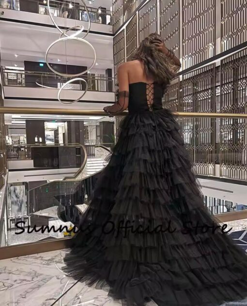 ⁦فستان سهرة لون اسود تل⁩ - الصورة ⁦6⁩