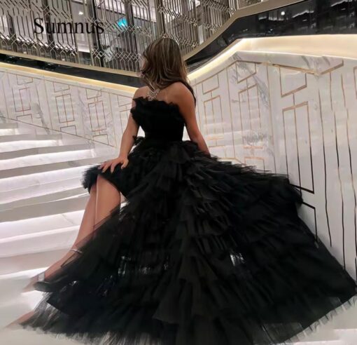⁦فستان سهرة لون اسود تل⁩ - الصورة ⁦5⁩