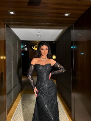 ⁦فستان سهرة لون اسود دانتيل⁩ - الصورة ⁦7⁩