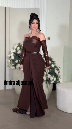 ⁦فستان سهرة لون بني⁩ - الصورة ⁦6⁩