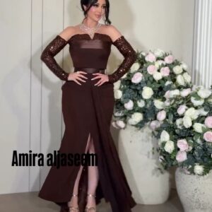 فستان سهرة لون بني