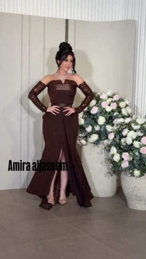 فستان سهرة لون بني