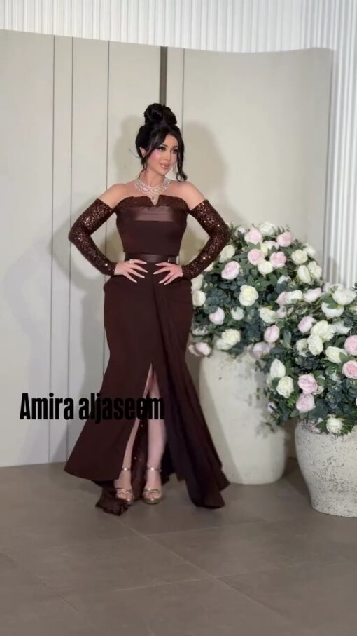 فستان سهرة لون بني