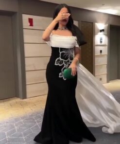 فستان سهرة لون اسود كريب استرتش
