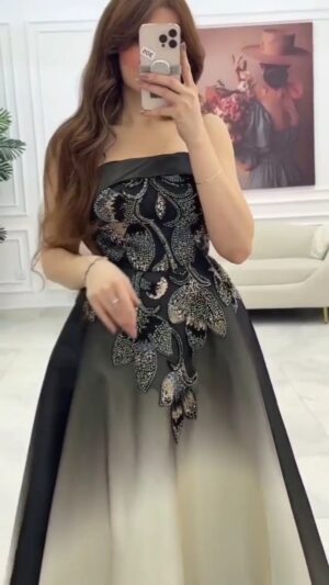 ⁦فساتين سهرة فخمة باللون الأسود المتدرج  إطلالة ملكية⁩ - الصورة ⁦2⁩