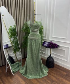 فستان سهرة لون أخضر