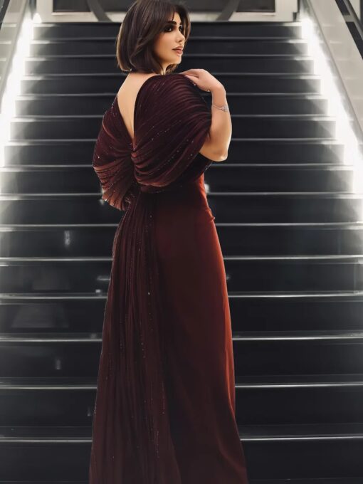 ⁦فستان سهرة لون عنابي⁩ - الصورة ⁦6⁩