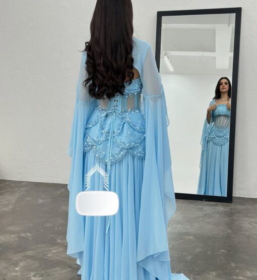 ⁦فستان سهرة لون سماوي⁩ - الصورة ⁦6⁩