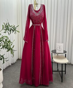 فستان سهرة عنابي طويل
