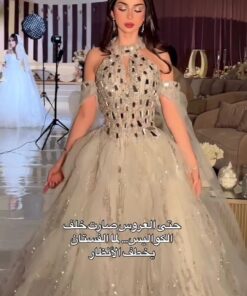 فستان سهرة لون بيج