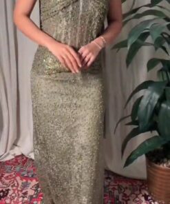 فساتين سهرة لون زيتي