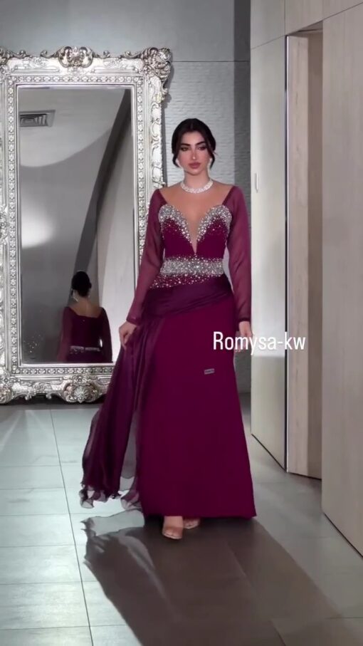 فستان سهرة لون عنابي