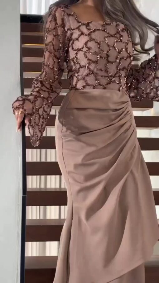 ⁦فستان سهرة أنيق بلون الشوكولا⁩ - الصورة ⁦7⁩