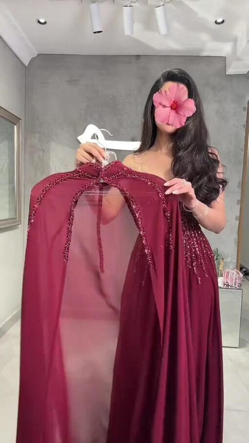 ⁦فستان سهرة لون عنابي ناعم⁩ - الصورة ⁦6⁩