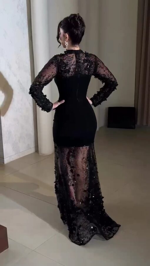 ⁦فستان سهرة لون اسود فخم وأنيق⁩ - الصورة ⁦3⁩