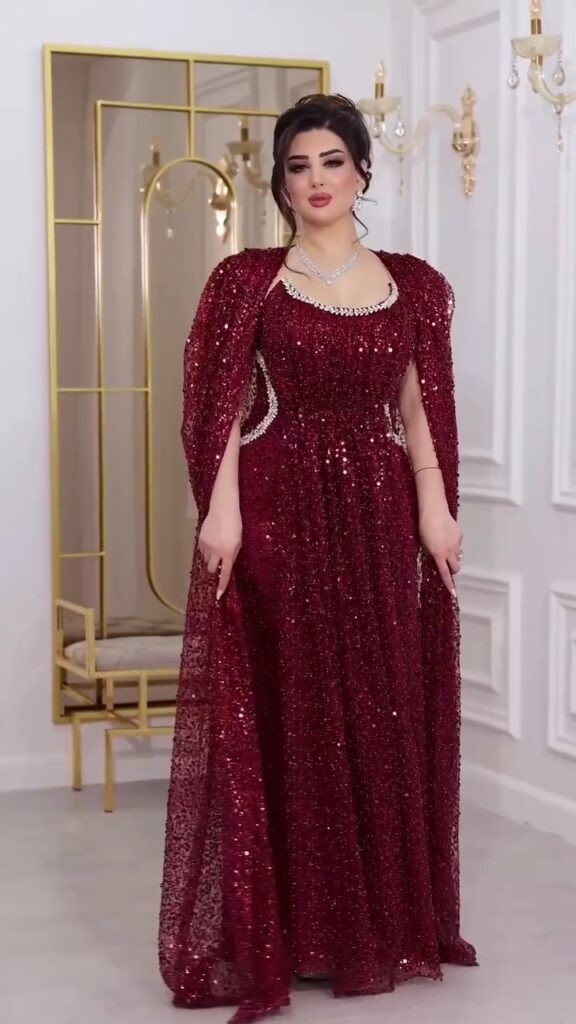 فستان سهرة لون عنابي