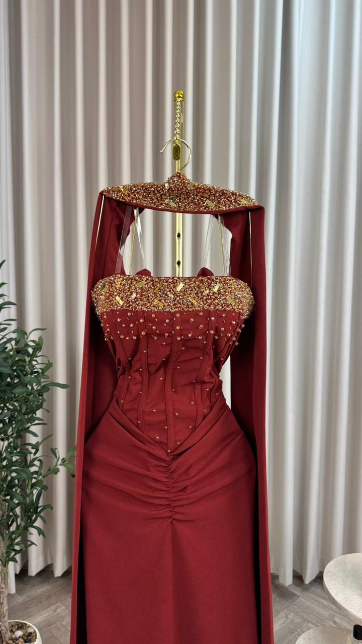 فستان سهرة لون نبيتي طويل - الصورة 3