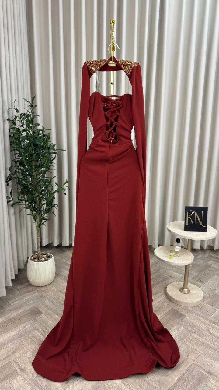 فستان سهرة لون نبيتي طويل - الصورة 4