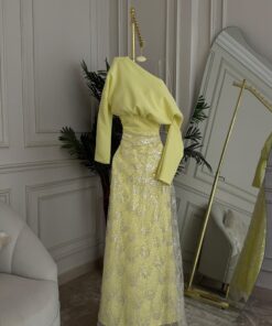 Alternative view of فستان أصفر أكمام طويلة
