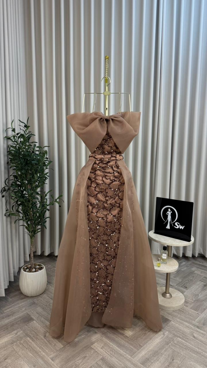 فستان البني الفاخر تصميم راقٍ لمناسباتك الخاصة" - الصورة 6