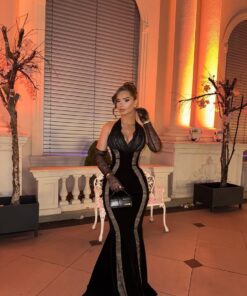 فستان سهرة مخمل أسود