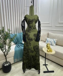 فستان سهرة لون زيتي