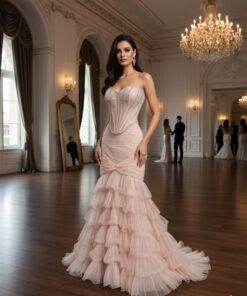 فستان سهرة لون وردي طويل