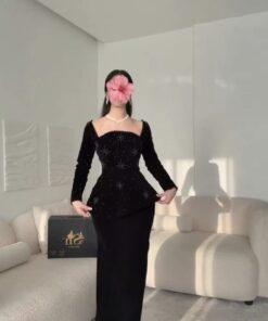 فستان سهرة اسود جوخ