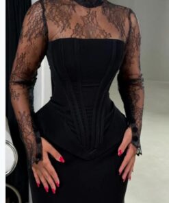 فستان سهرة بلون اسود دانتيل