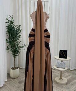 Alternative view of فستان بني وذهبي مزين بتطريزات لؤلؤية