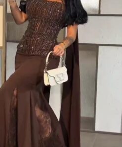 فستان سهرة لون بني