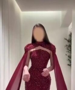 فستان سهرة ترتر عنابي