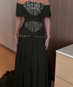 فستان سهرة لون اخضر داكن