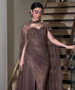 فستان سهرة لون بني دانتيل