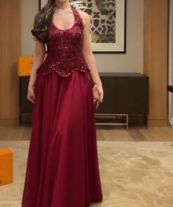 فستان سهرة لون عنابي