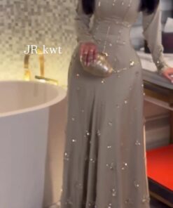 فستان سهرة لون ببج طويل