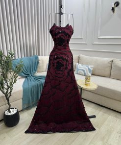 Alternative view of فستان سهرة مزخرف بالأزهار اللامعة من روزيتا – اللون العنابي