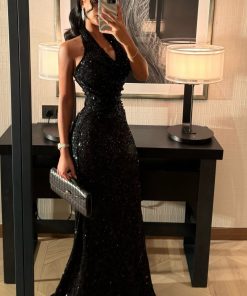 فستان سهرة مخمل أسود