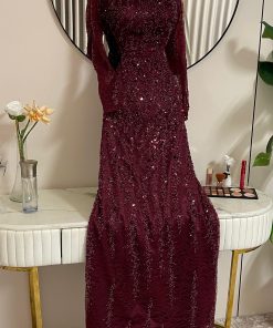 فستان سهرة لون بني برغندي