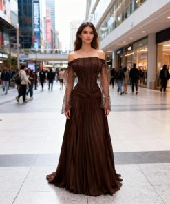 Alternative view of فستان سهرة احمر وبني