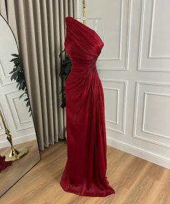 فستان سهرة لون احمرورصاصي