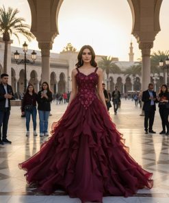 فستان سهرة مزين بتطريزات لامعة وطبقات تول من متجر روزيتا السعودي