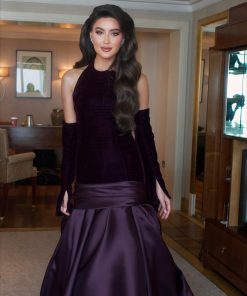 فستان سهرة جوخ مع مكيادو