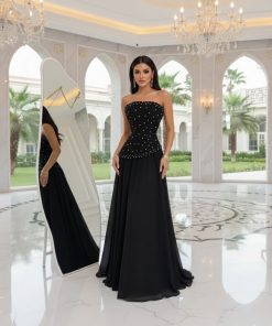 طقم سهرة أسود بكورسيه مطرز وتنورة انسيابية – متجر روزيتا السعودي